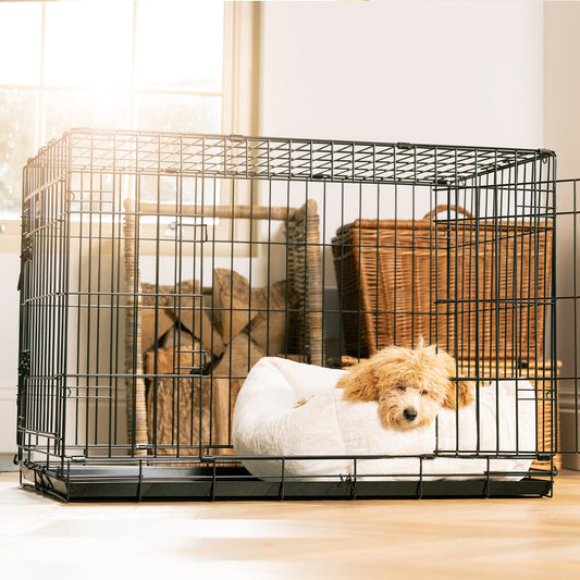 Cosy & Calming Puppy Crate Bed With Removable Covers in Calming Anti-Anxiety Cream Faux Fur