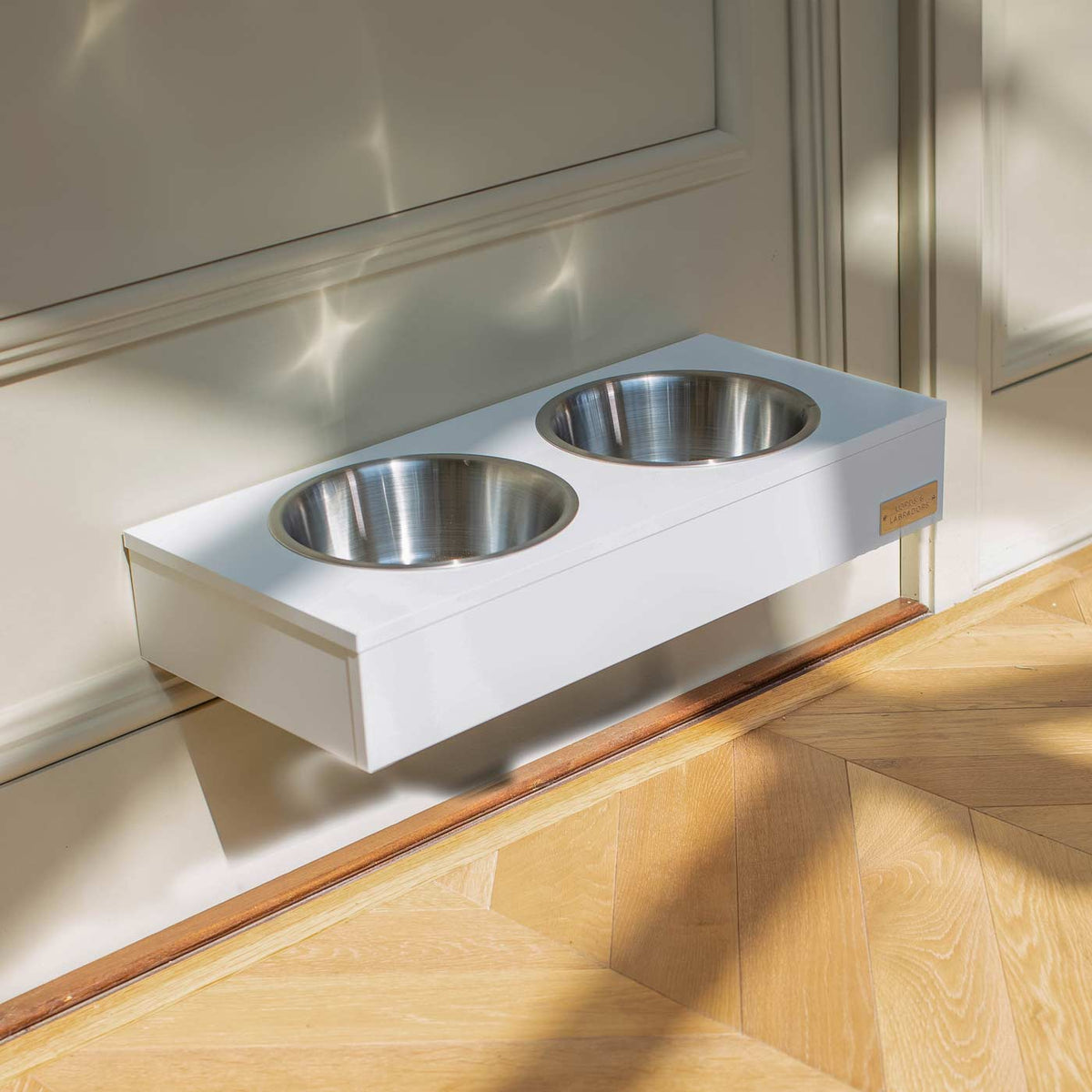Wooden Wall Mounted Pet Feeder in White, view 3