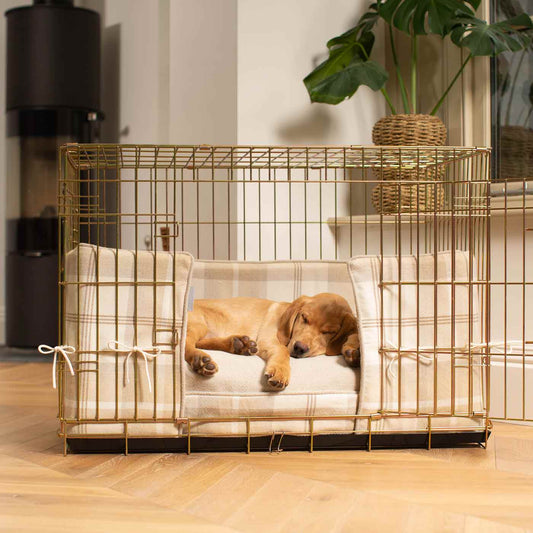 Dog Crate with Cushion & Bumper in Balmoral Natural Tweed