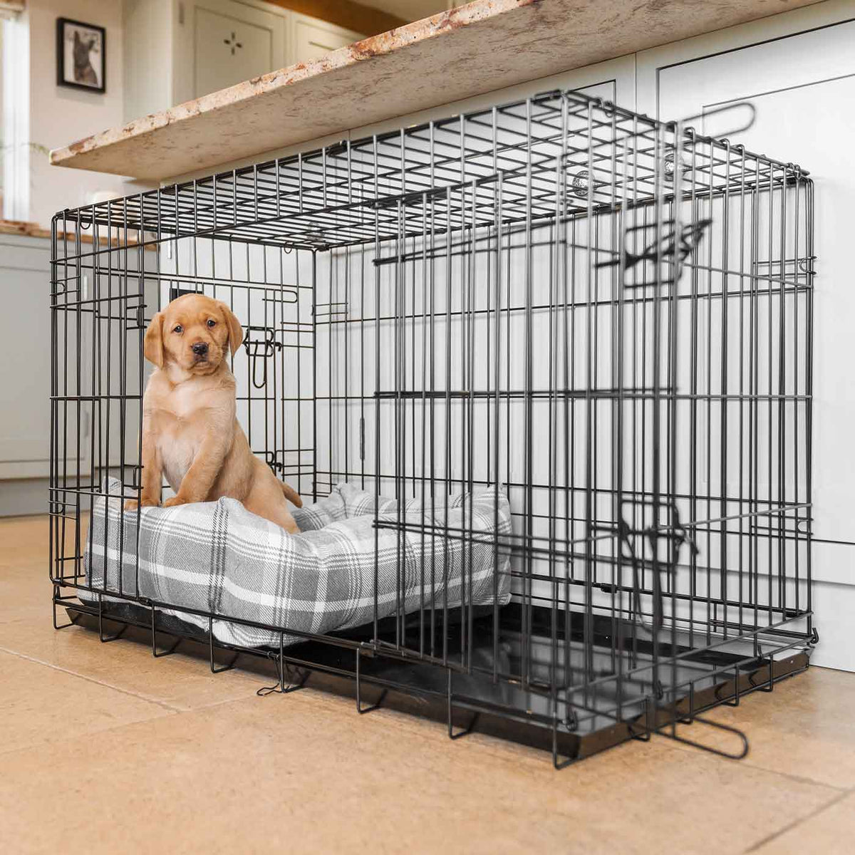 Dog Crate with Cosy & Calming Puppy Crate Bed in Balmoral Dove Grey Tweed, view 4