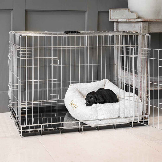 Cosy & Calming Puppy Crate Bed With Removable Covers in Ivory Bouclé