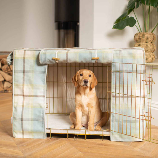 Dog Crate with Crate Cover in Balmoral Duck Egg Tweed