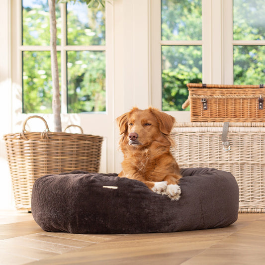 Calming Anti-Anxiety Donut Bed With Removable Covers in Dusk Faux Fur
