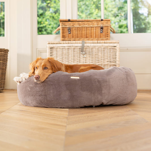 Calming Anti-Anxiety Donut Bed With Removable Covers in Fawn Faux Fur