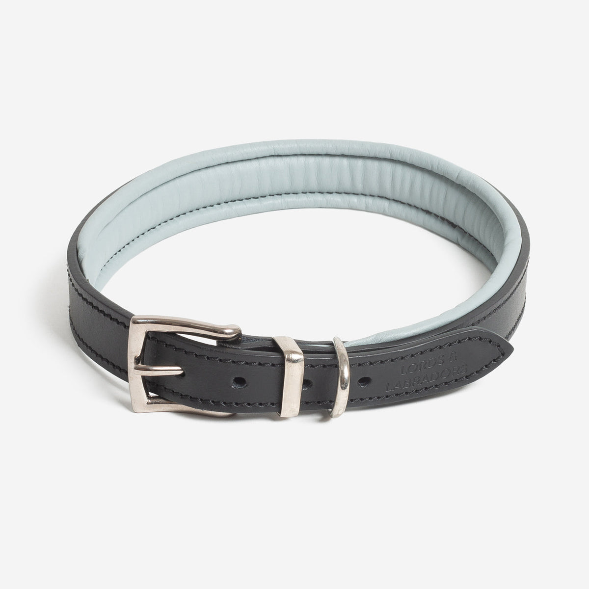 Italian Padded Leather Dog Collar in Black & Grey, view 8