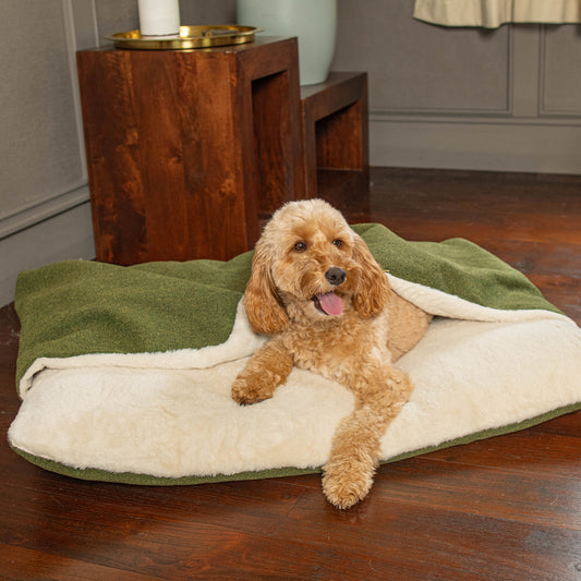 Sleepy Burrows Bed With Removable Cover In Moss Orkney Tweed