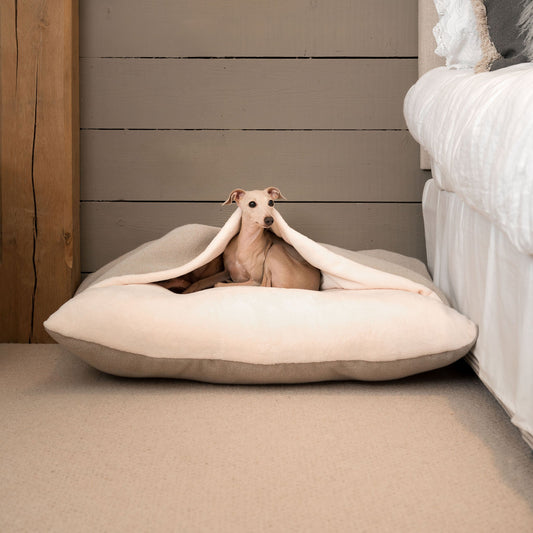 Sleepy Burrows Bed With Removable Cover in Natural Herringbone