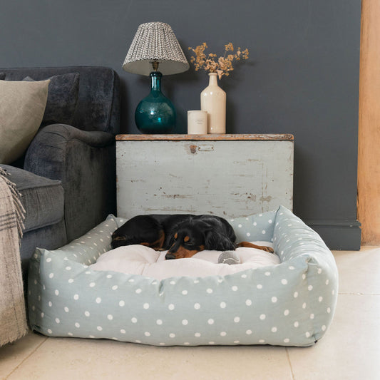 Box Bed With Removable Covers in Duck Egg Spot