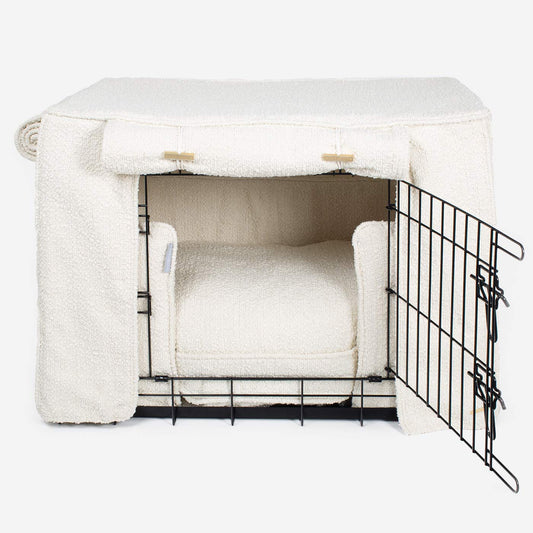 Dog Crate Set In Ivory Bouclé