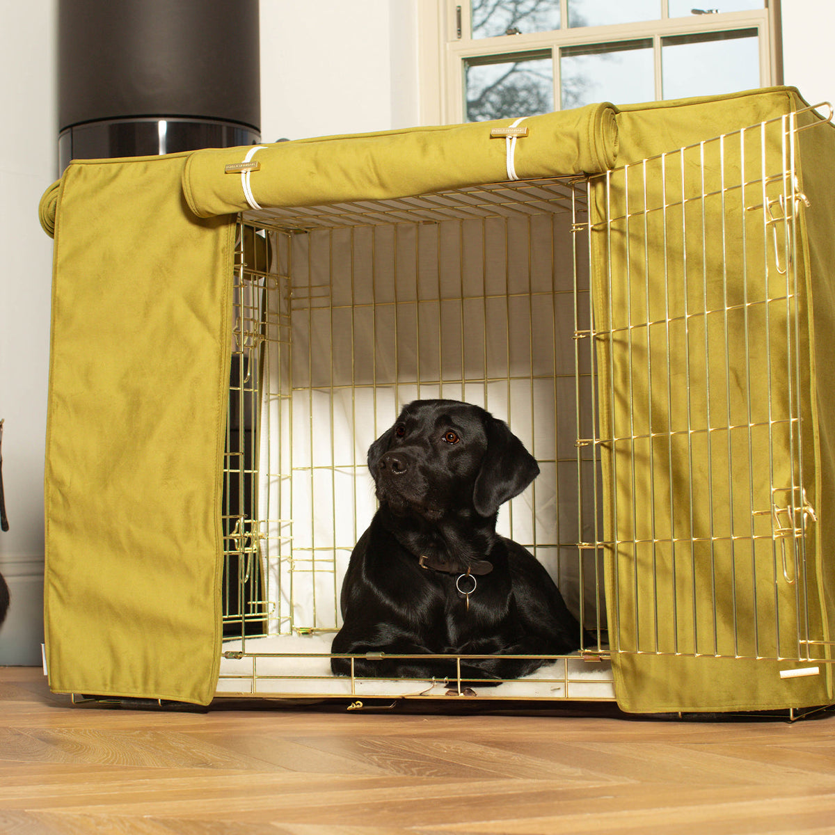 Dog Crate Cover In Olive Velvet, view 2
