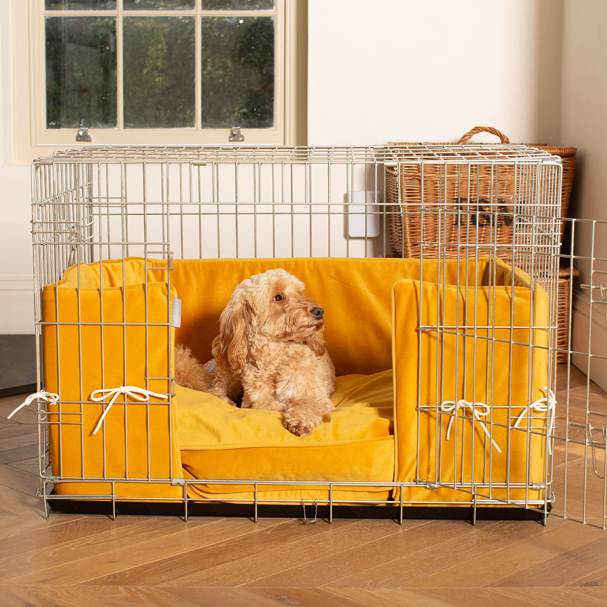 Dog Crate with Cushion & Bumper in Saffron Velvet, view 6