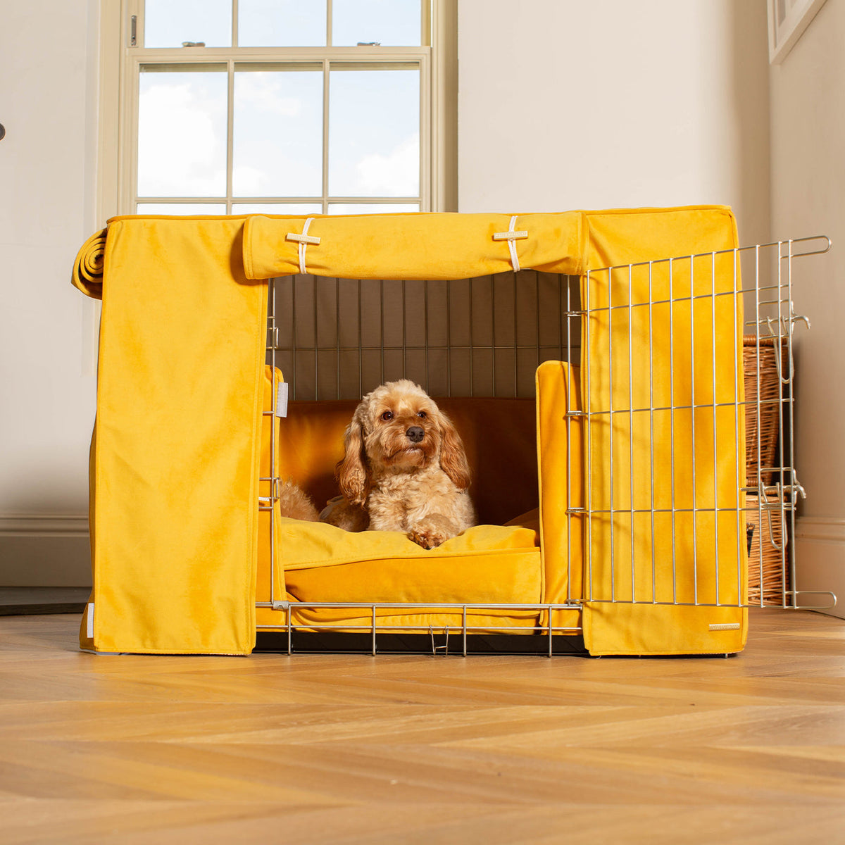 Dog Crate Set In Saffron Velvet, view 6
