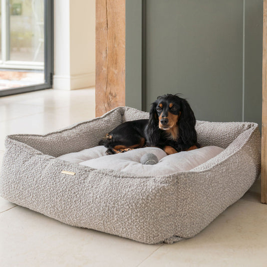 Box Bed With Removable Covers in Mink Bouclé