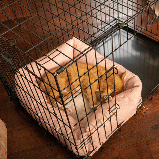 Cosy & Calming Puppy Crate Bed With Removable Covers In Peony Orkney Tweed