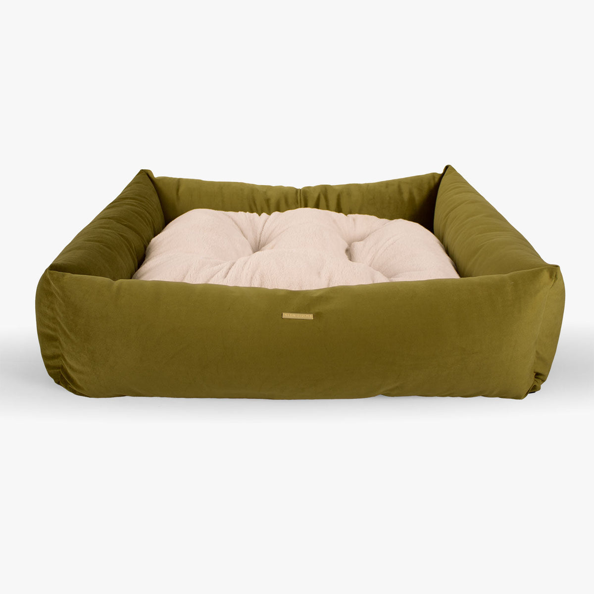 Box Bed With Removable Covers In Olive Velvet, view 6