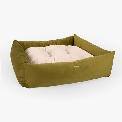 Box Bed With Removable Covers In Olive Velvet, view 7