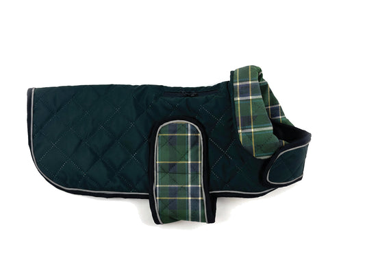 Go Walk Dark Green Quilted Classic Patterned Dog Coat