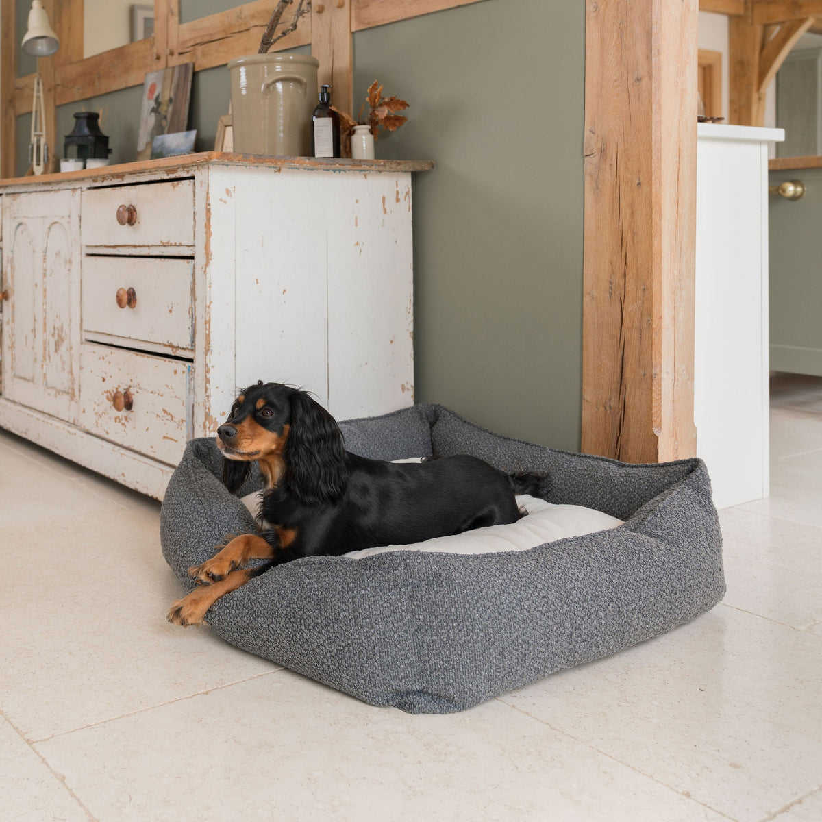 Box Bed With Removable Covers in Granite Bouclé, view 4