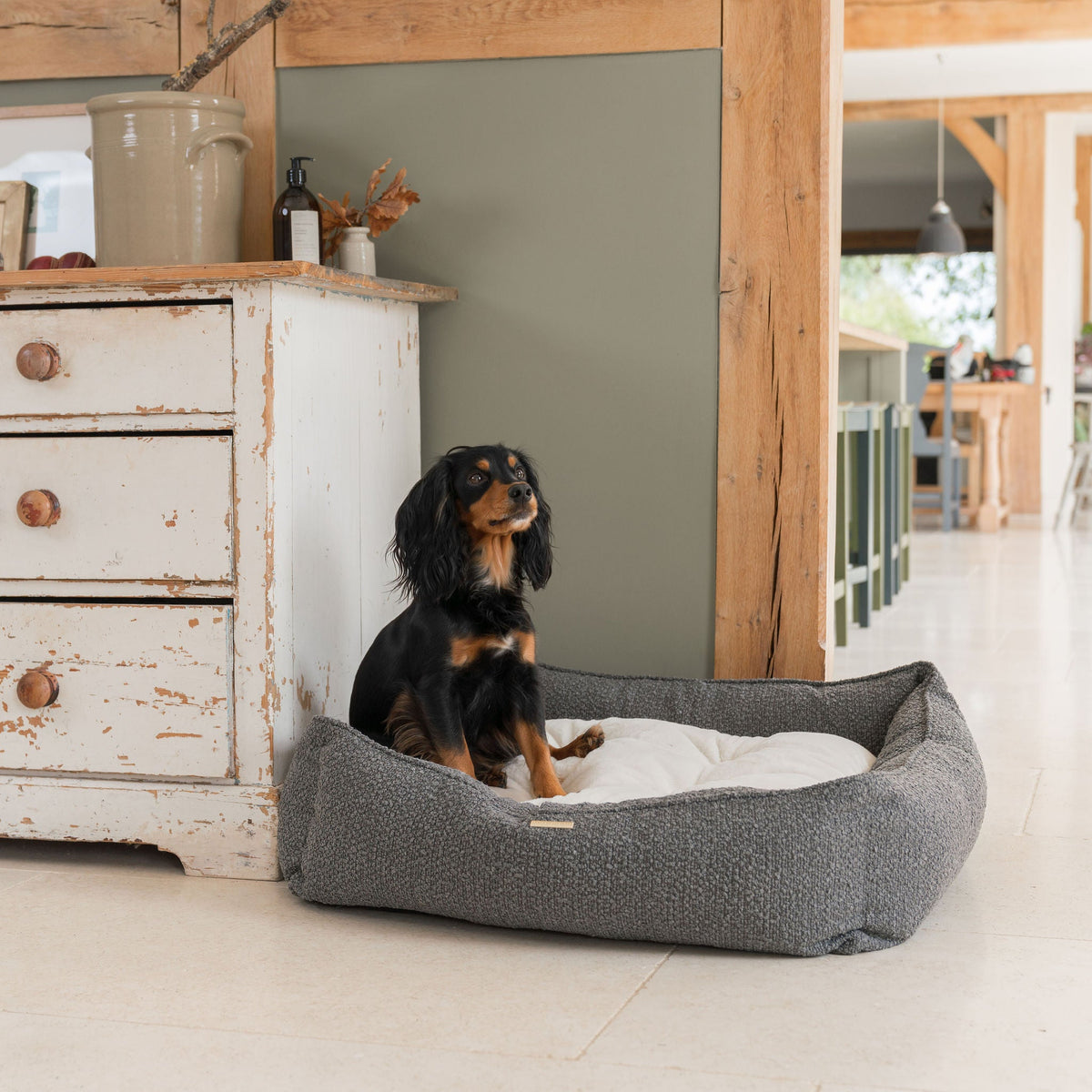 Box Bed With Removable Covers in Granite Bouclé, view 3