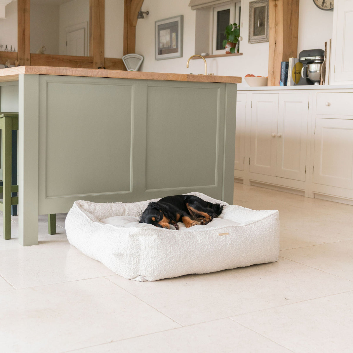 Box Bed With Removable Covers in Ivory Bouclé, view 4