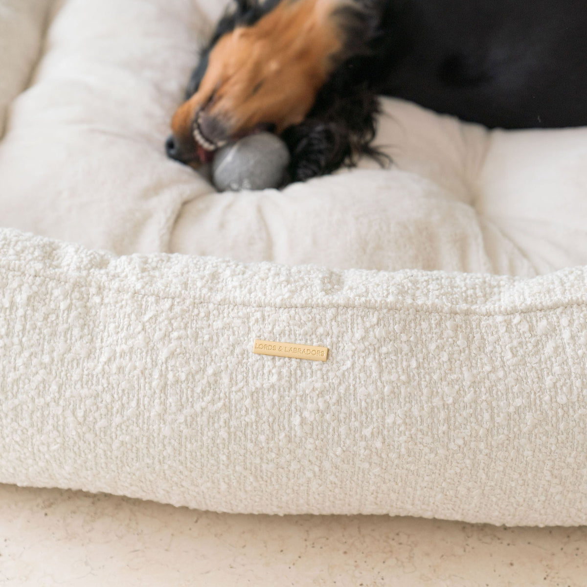 Box Bed With Removable Covers in Ivory Bouclé, view 6