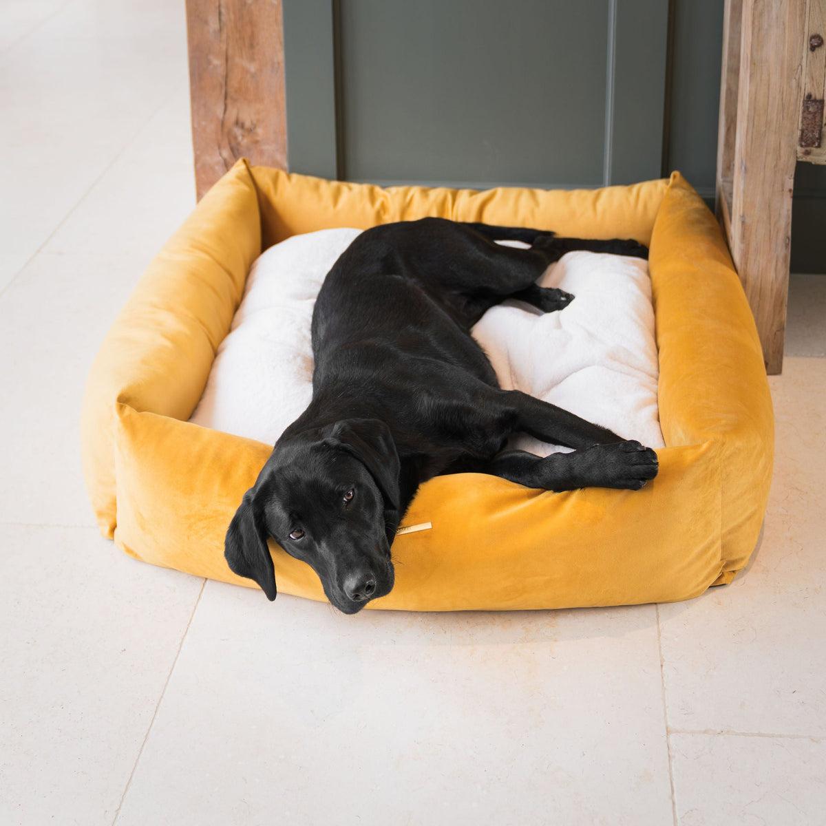 Box Bed With Removable Covers In Saffron Velvet, view 3