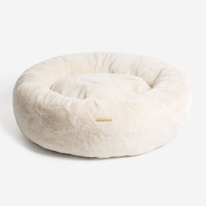 Calming Anti-Anxiety Donut Bed With Removable Covers in Cream Faux Fur, view 5