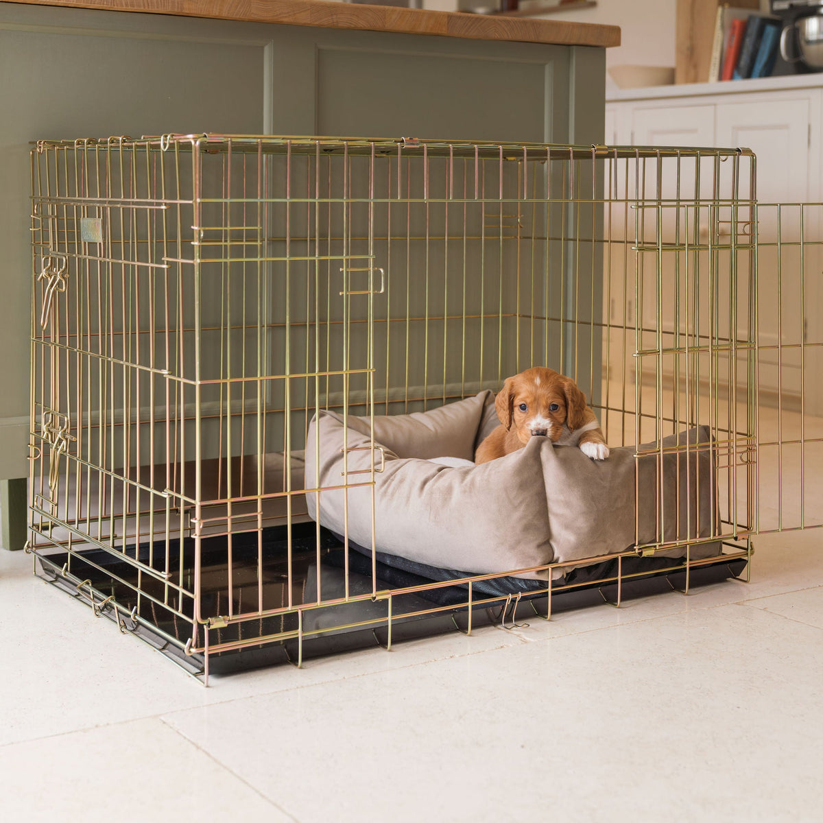 Dog Crate with Cosy & Calming Puppy Crate Bed in Clay Velvet