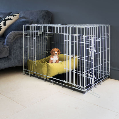 Cosy & Calming Puppy Crate Bed With Removable Covers In Olive Velvet, view 3