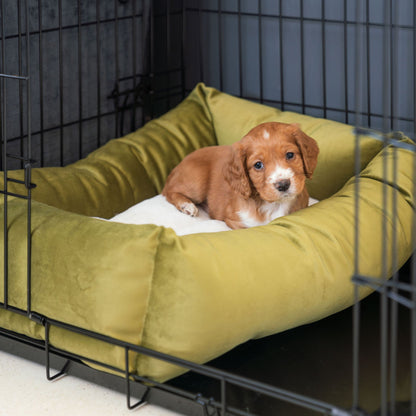 Dog Crate with Cosy & Calming Puppy Crate Bed in Olive Velvet, view 3