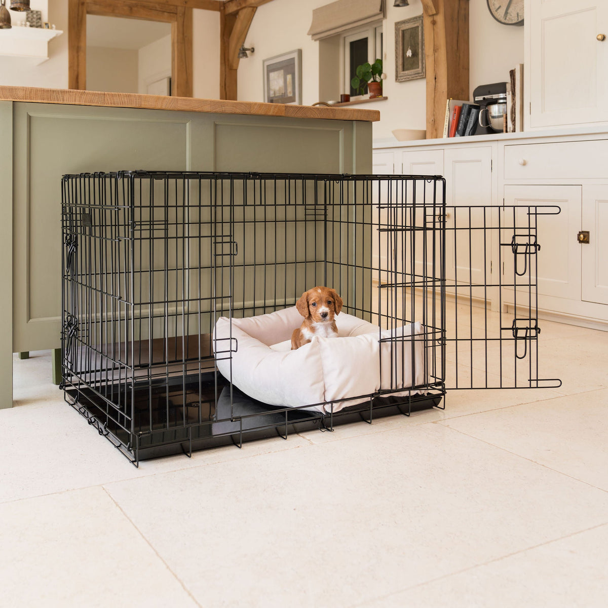 Cosy & Calming Puppy Crate Bed With Removable Covers In Oyster Velvet, view 3