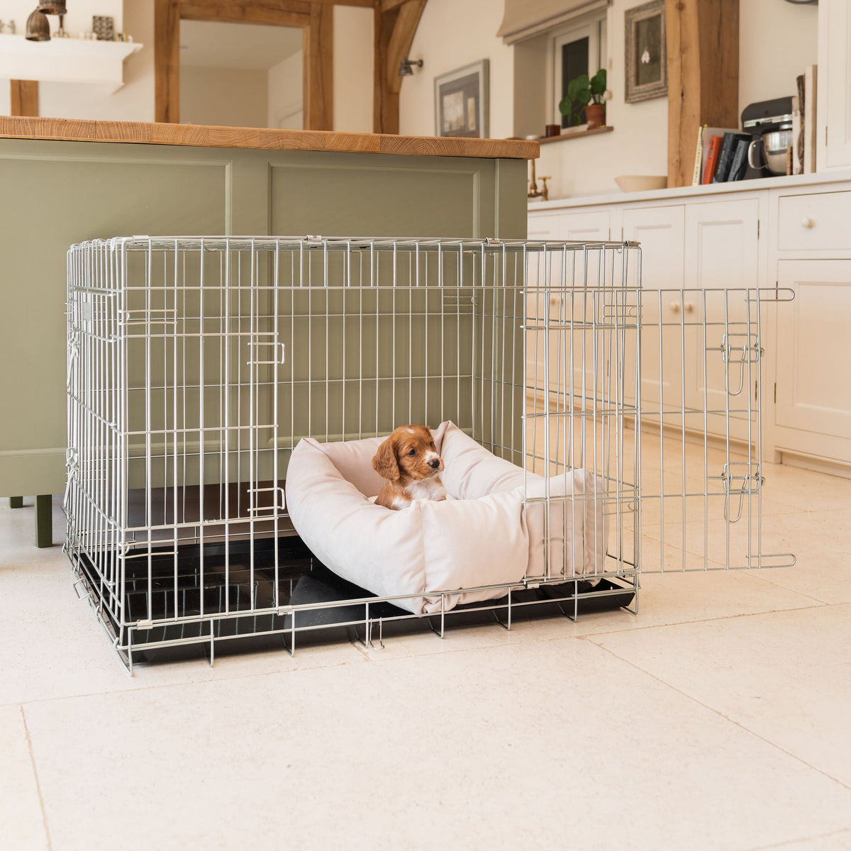 Cosy & Calming Puppy Crate Bed With Removable Covers In Oyster Velvet, view 5