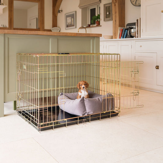 Dog Crate with Cosy & Calming Puppy Crate Bed in Silt Velvet