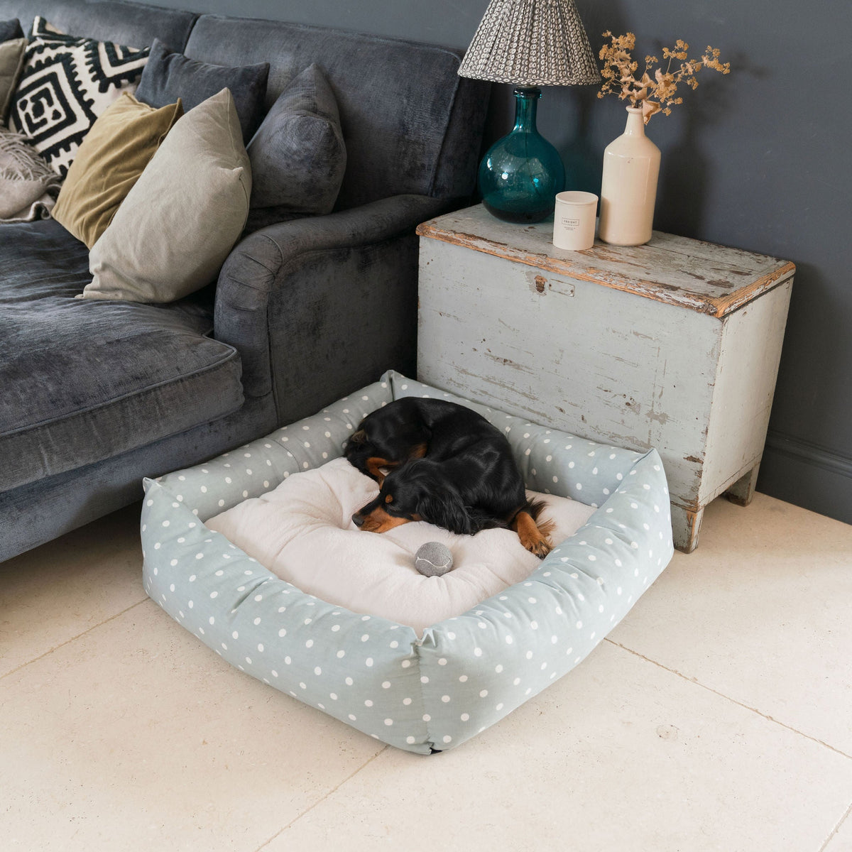 Box Bed With Removable Covers in Duck Egg Spot, view 3