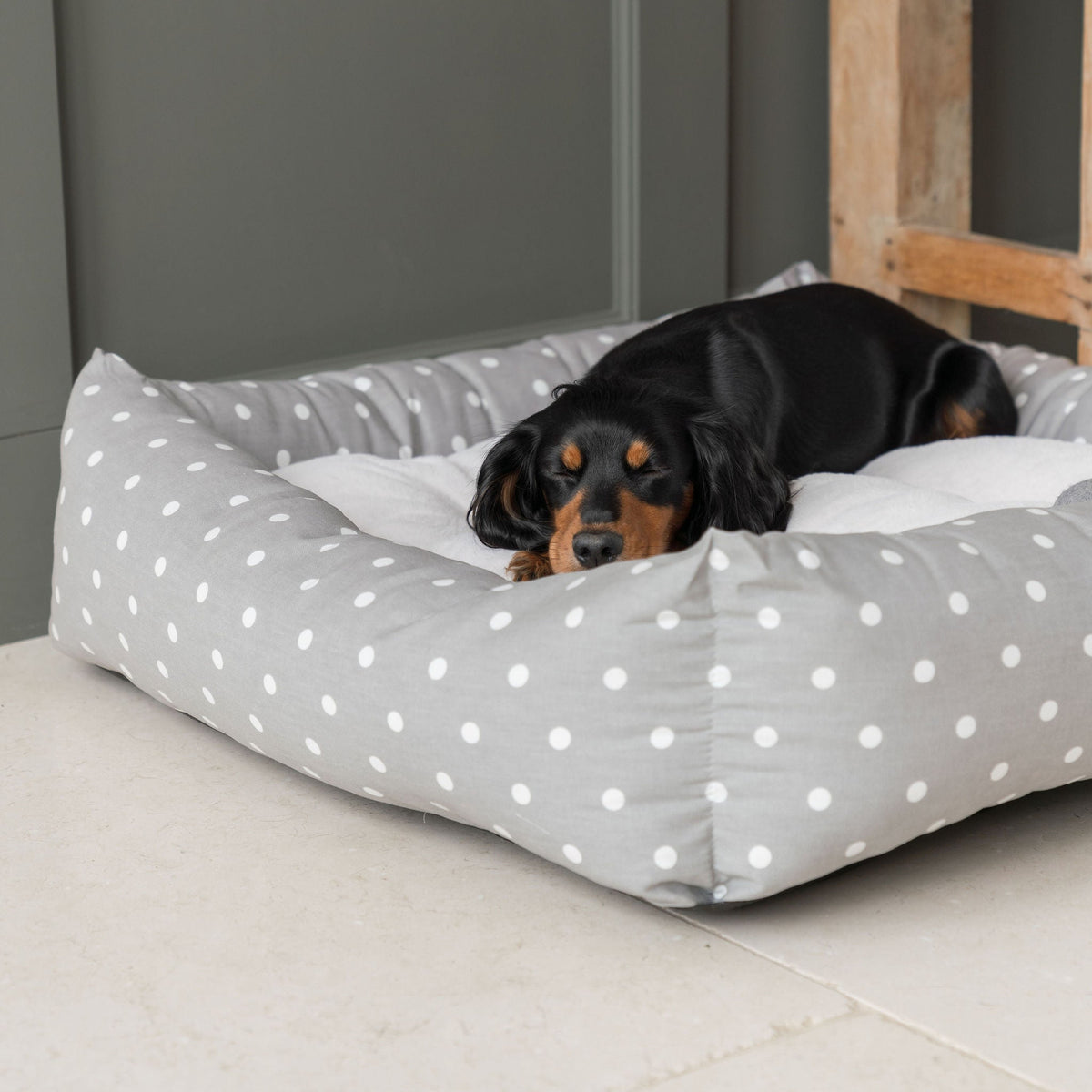 Box Bed With Removable Covers in Grey Spot, view 3