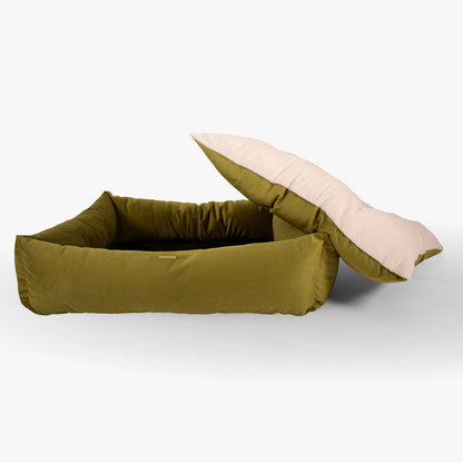 Box Bed With Removable Covers In Olive Velvet, view 8