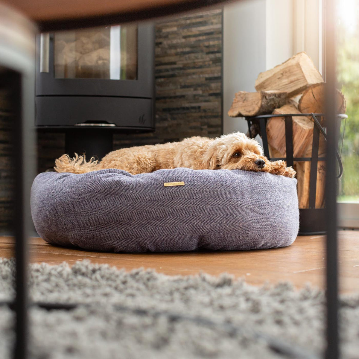 Donut Bed With Removable Covers in Oxford Herringbone Tweed, view 3