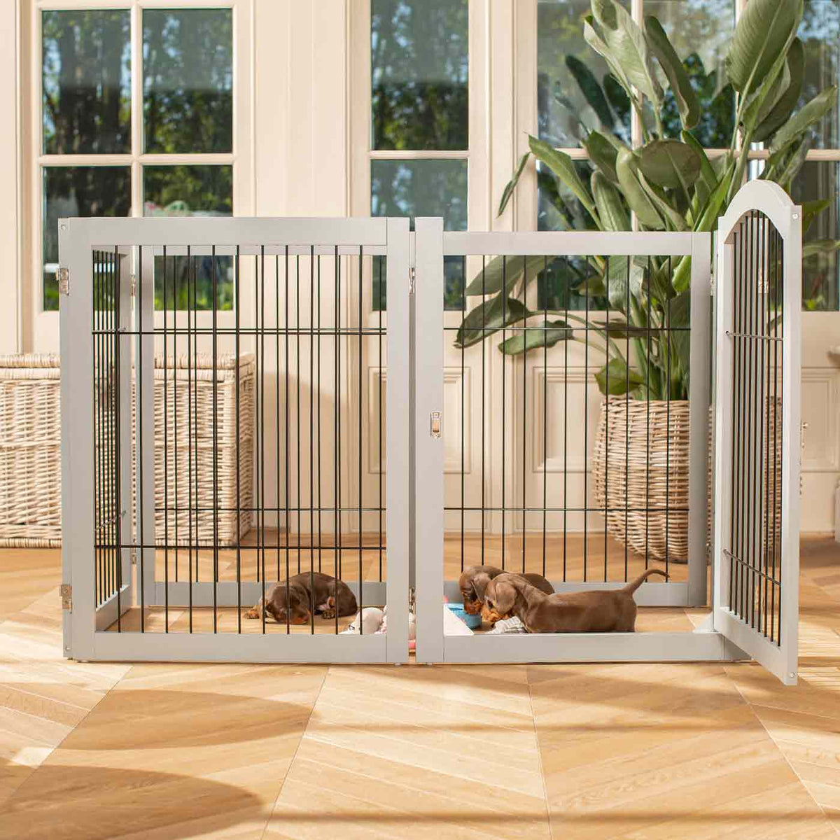 Grey Wooden Puppy Play Pen, view 3