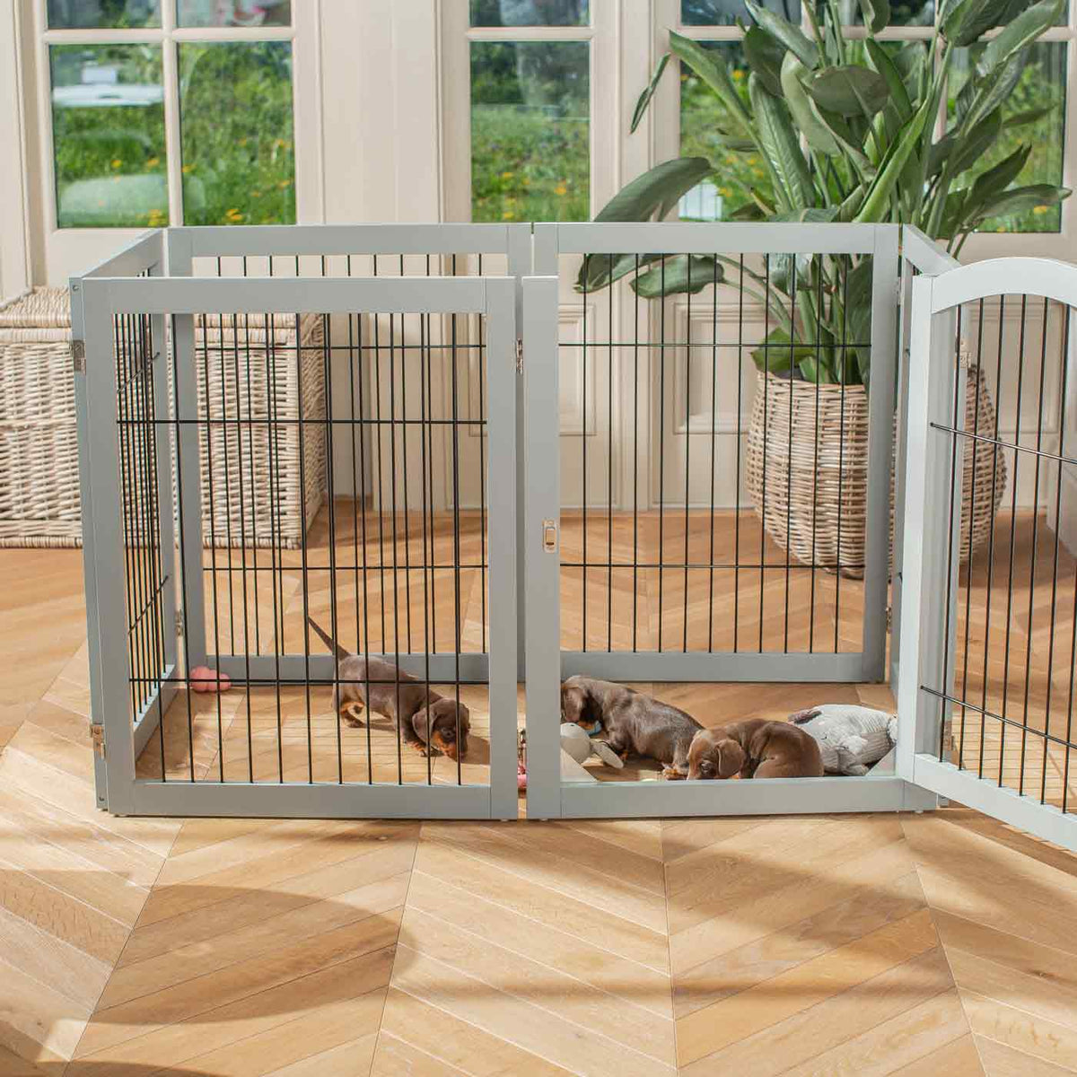 Grey Wooden Puppy Play Pen, view 2