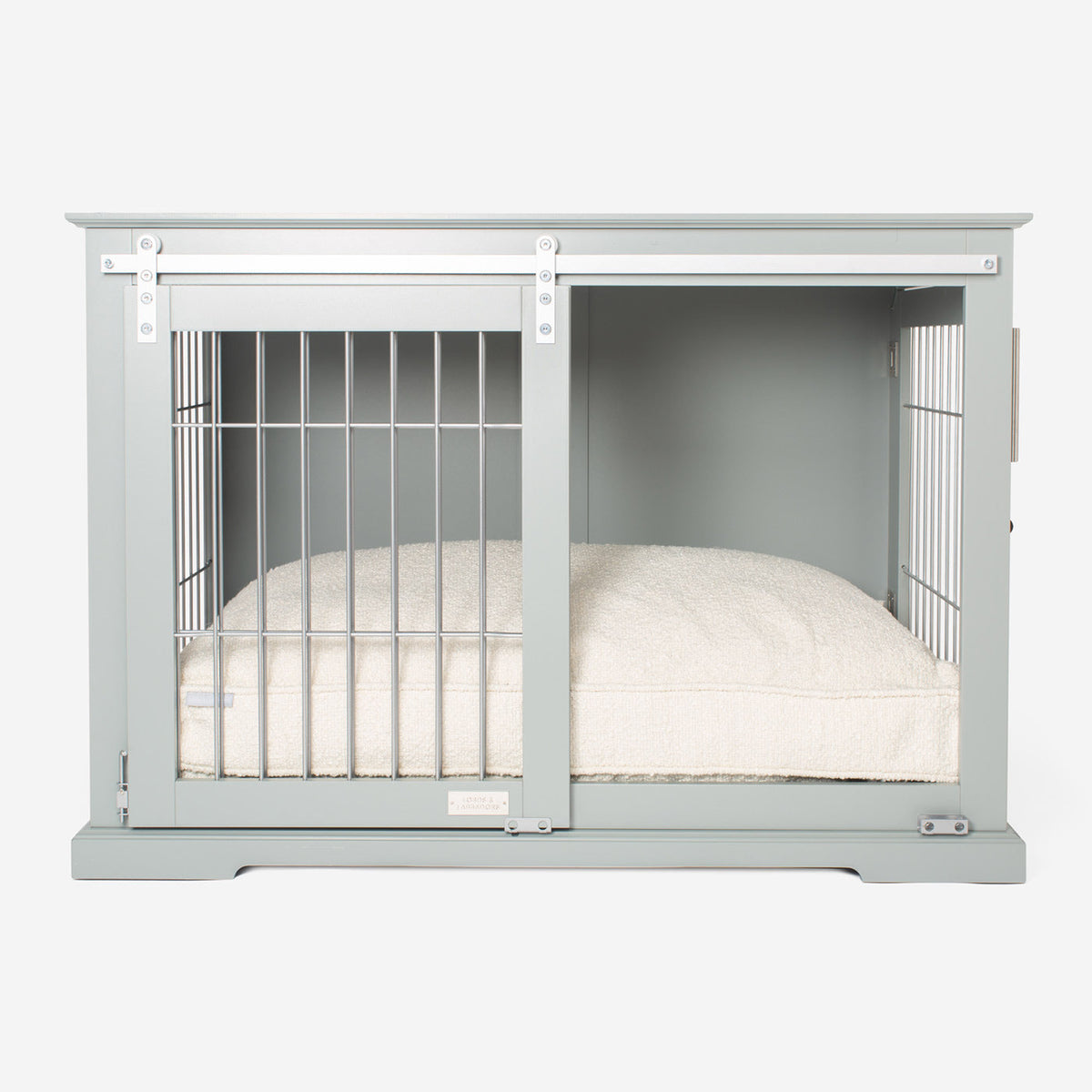 Wooden Sliding Door Dog Crate in Grey, view 3