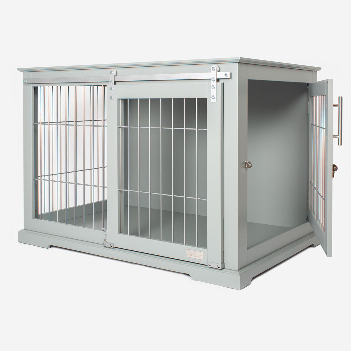 Wooden Sliding Door Dog Crate in Grey, view 2