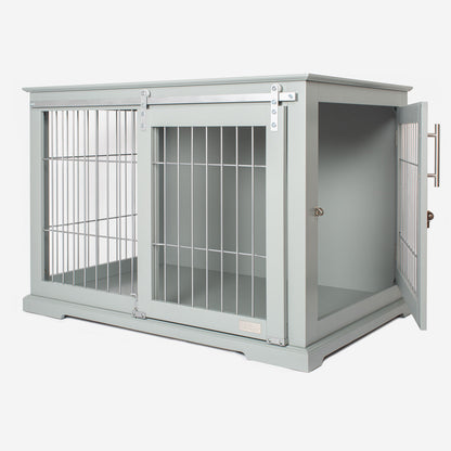 Wooden Sliding Door Dog Crate in Grey, view 2