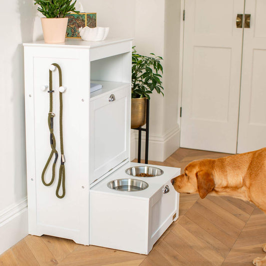 Wooden Pet Feeding Station in White