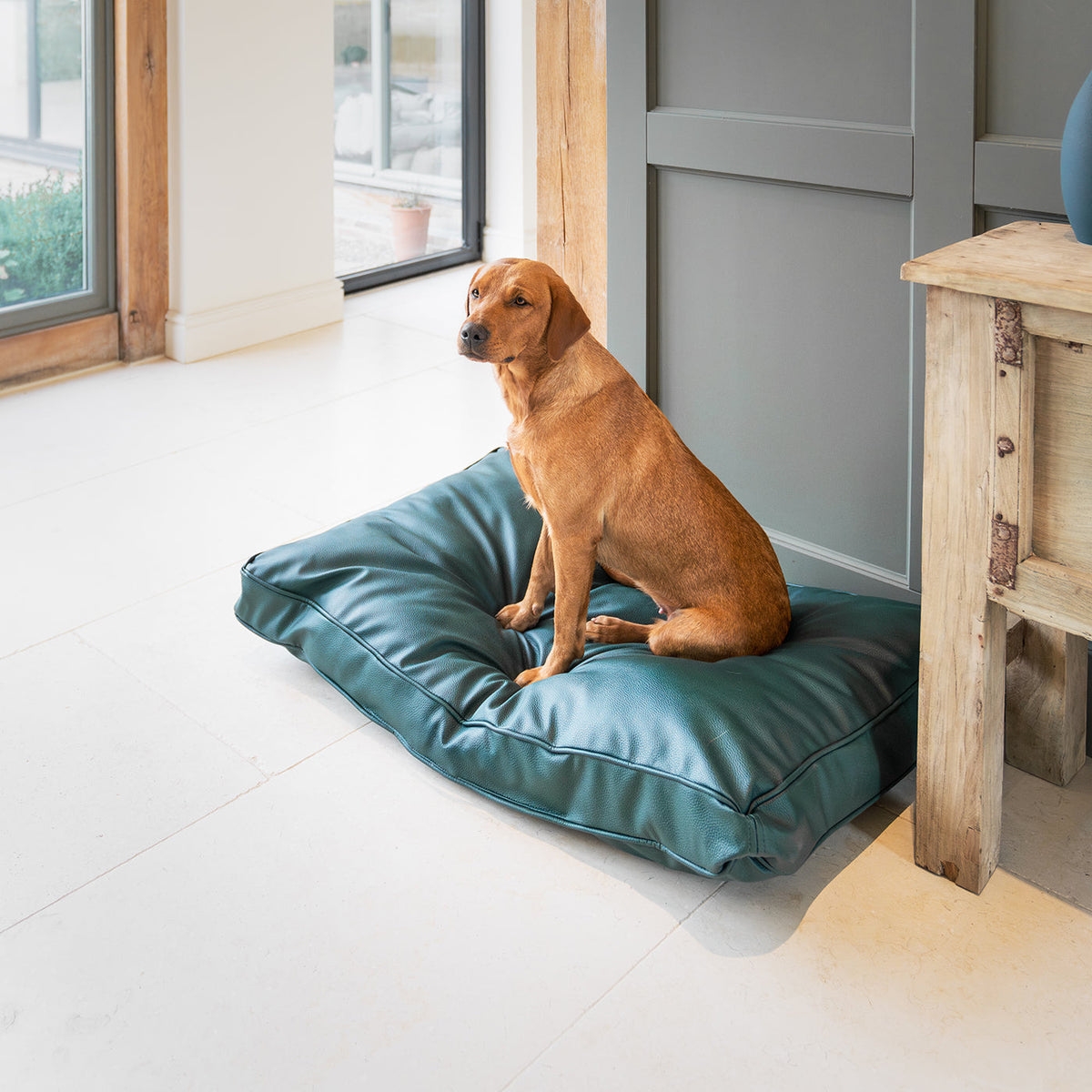 Dog Cushion With Removable Cover in Rhino Tough Forest Faux Leather, view 6