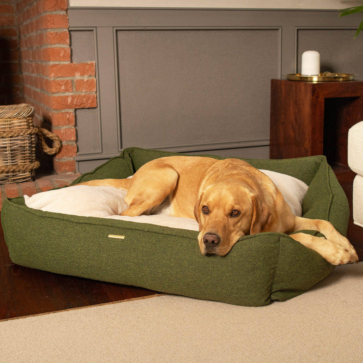 Box Bed With Removable Cover in Moss Orkney Tweed