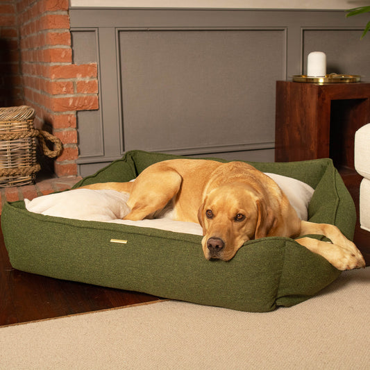 Box Bed With Removable Cover in Moss Orkney Tweed