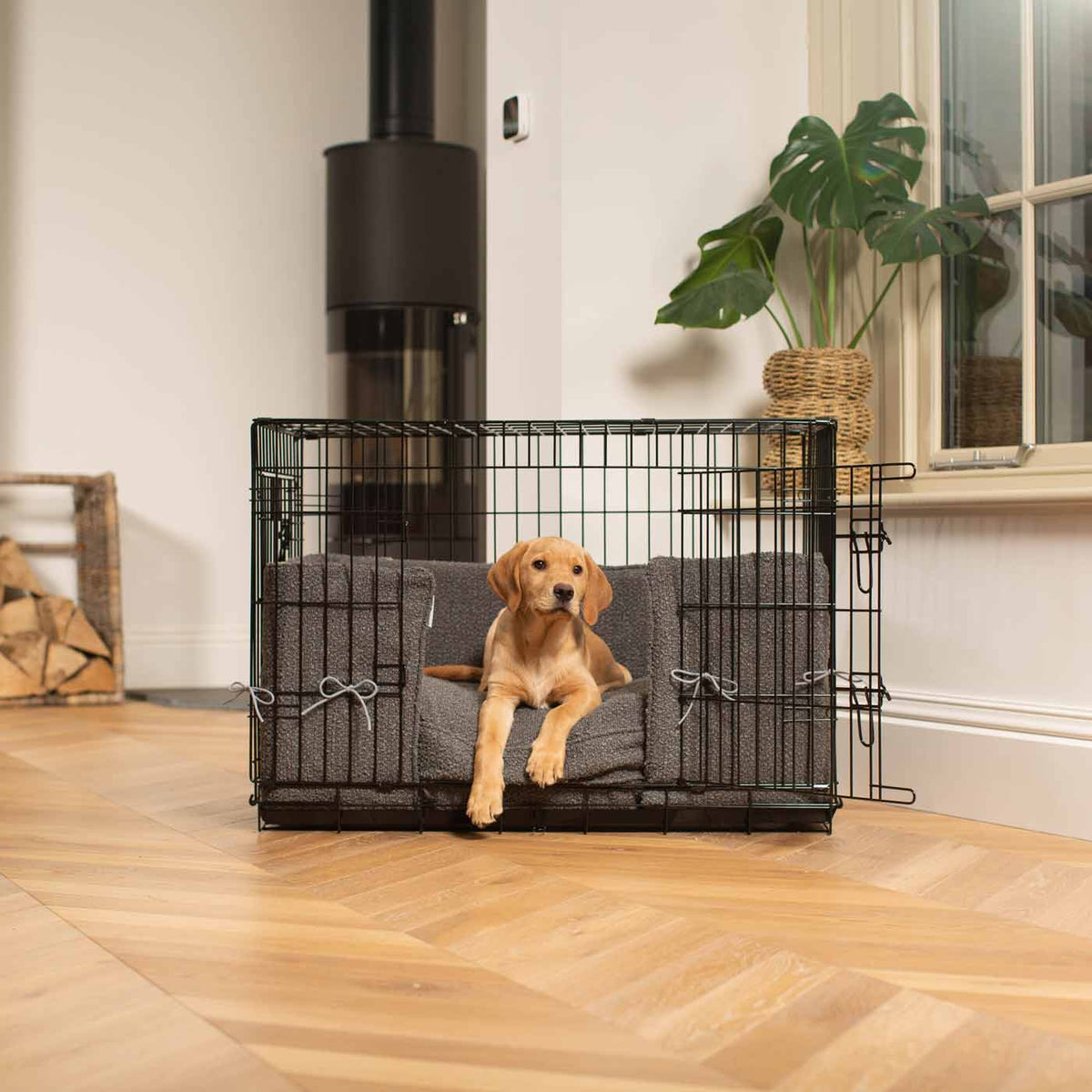 Dog Crate Bumper in Granite Bouclé, view 4