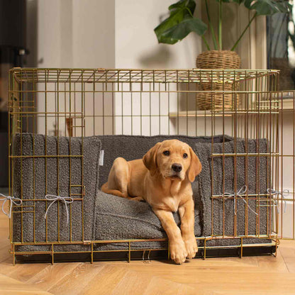 Dog Crate with Cushion & Bumper in Granite Bouclé