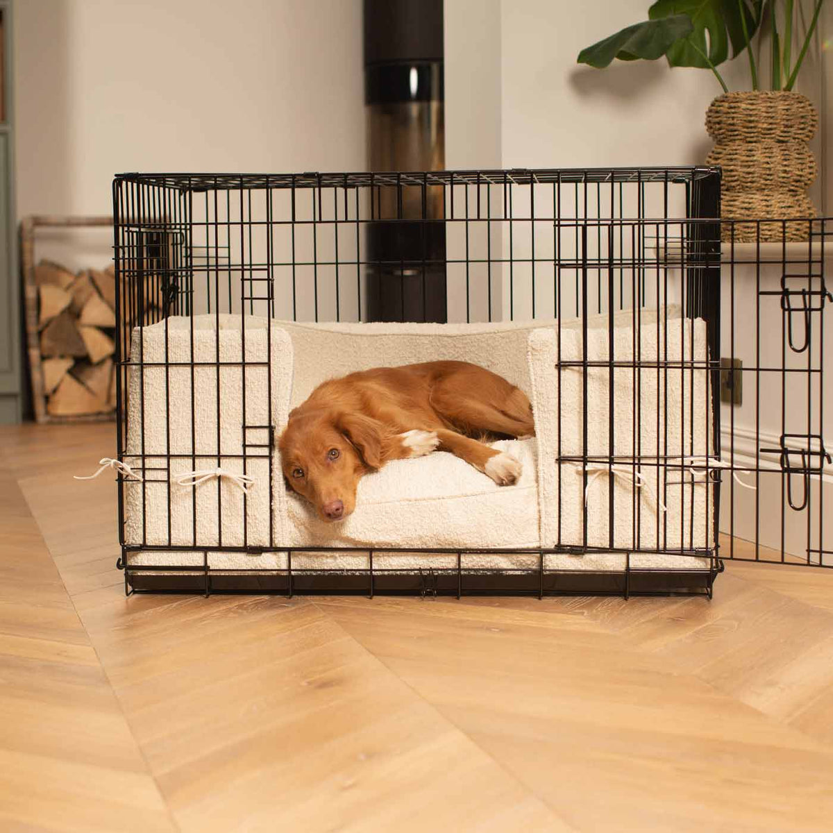 Dog Crate Bumper in Ivory Bouclé, view 3