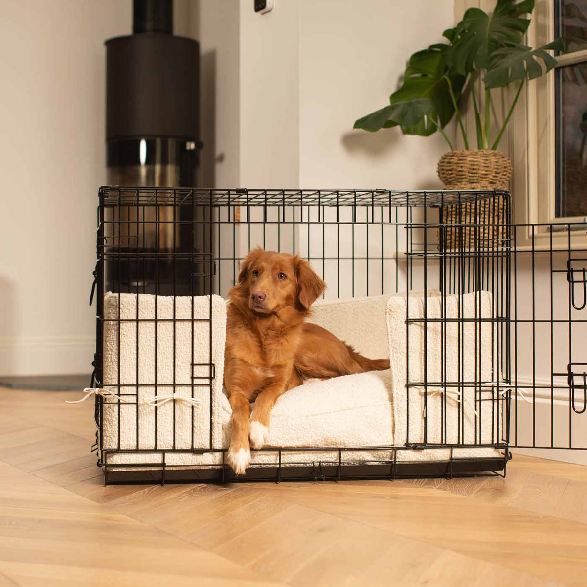 Dog Crate Bumper in Ivory Bouclé, view 4